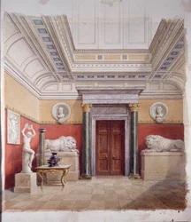 Veistosgalleria, pohjoispää, n. 1870 (akvarelli paperille)