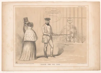 Sarjakuva kuningatar Victorian kanssa leijonan häkissä Vanhan leijonan tönäiseminen (otsikko esineessä) HB Sketches (sarjan otsikko objektissa)