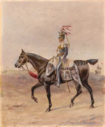 Ratsuupseeri 17. rykmentistä (Kevyt) Dragoons (Lancers), n. 1825 (öljy ja guassi paperilla)