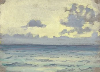 Merimaisema, laivoja tyynellä horisontilla, 1800-luvun loppu - 1900-luvun puoliväli (akvarelli, grafiitti, paperi)