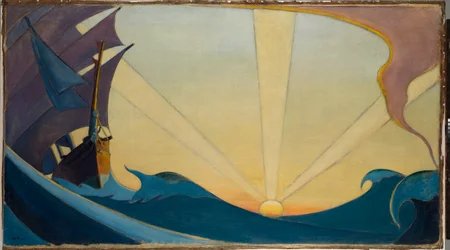 Cutty Sark auringonlaskun aikaan, 1900-luvun alku (öljy kankaalle).