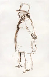 Turner on lakkauspäivä Royal Academyssa (kynä ja ruskea muste valkoiselle paperille)