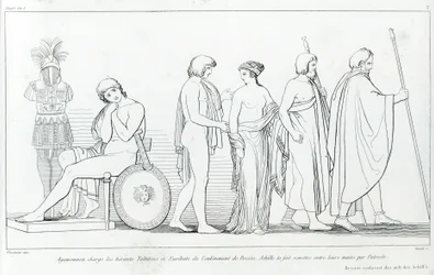 Agamemnon antoi airuille Talthybiokselle ja Eurybateelle tehtäväksi Briseiksen ryöstämisen; Akhilleus antoi Patrokloksen luovuttaa hänet heidän käsiinsä. (1755 - 1826). Homeroksen Ilias. Laulu I