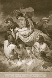 Prinssi Williamin, Henry I:n pojan, kuolema, kaiverrus J. Stow, kuvitus David Humen teoksesta "The History of England", pub. R. Bowyer, Lontoo, 1812