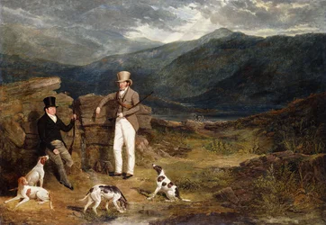 Kaksi herrasmiestä seisojien kanssa riekkonummella, 1824