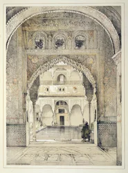 Suurlähettilässalin ovi, "Alhambran luonnokset ja piirustukset", kaiverrus William Gauci (fl.1825-54), 1835