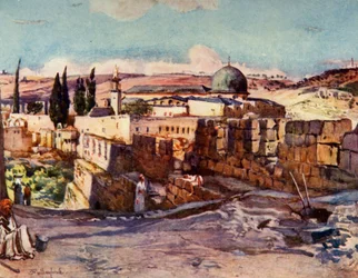 El Aksan moskeija Jerusalemin etelämuurin sisältä, 1902.