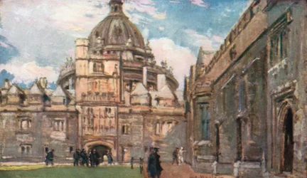 Radcliffe-kirjasto eli Camera Bodleiana Brasenose Collegen nelikulmalta (värilitra).
