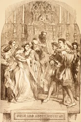 Kuvitus paljon melua tyhjästä, julkaisusta "The Illustrated Library Shakespeare", julkaistu Lontoossa 1890