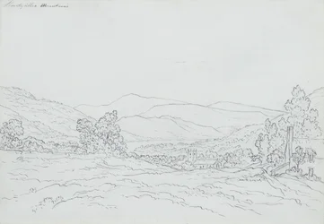 Llantysilio Mountain, Wales (lyijykynä, tussi ja muste paperille)