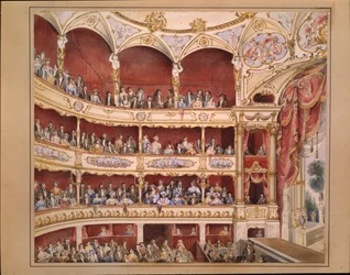 St. Jamesin teatterin auditorio (kynä ja akvarelli paperille)