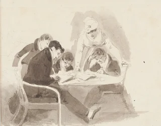 Kaksi poikaa tekee läksyjä, 1811 (wc paperilla)