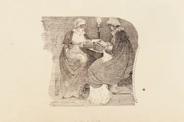Kaksi naista lukemassa lampunvalossa, 1804 (kynä ja muste paperille)