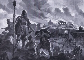 Ivan Musta sytyttää tuleen Zhabliakin 1484, Hutchinsonin kirjasta "Historia of the Nations" (Nide 4), jonka on julkaissut Hutchinson, n. 1920 (litho)