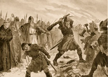 Kuningas Olaf pyhä rikkomassa Thorin jumalan kuvan, 1020