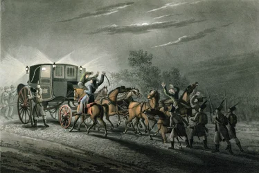 Majuri von Kellerin Bonaparten vaunun, paperin ja aarteen vangitseminen, Waterloo, 18. kesäkuuta 1815, kaiverrus Matthew Dubourg (fl.1813-20)