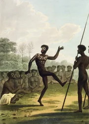 The Dance, aboriginaalit Uudesta Etelä-Walesista, kaivertanut Matthew Dubourg (fl.1813-1820) pub. 1813