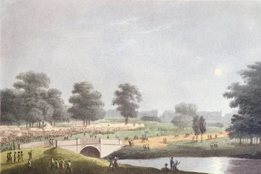 Näkymä messuille Hyde Parkissa, kaiverrus Matthew Dubourg, 1. elokuuta 1814 (värillinen kaiverrus)