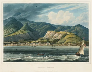 Roseaun kaupunki, Dominique (Caraibes). Luutnantti John Herbert Caddyn (1801-1883) litografia (32,2x46,6 cm).