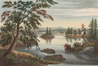 Näkymä lähellä Fort Miller nro 10:tä muutettiin myöhemmin Hudson River Portfolion numeroksi 9, 1822.