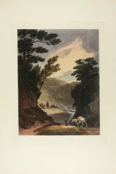 Näkymä lähellä Schuylkill Fallsia, Pennsylvania, levy viides ensimmäisestä Kuvankauniista näkymistä amerikkalaisista maisemista, 1819-21