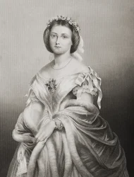 H.R.H. Prinsessa Victoria Adelaide Maria Louisa (1840-1901) Englannin kuninkaallinen prinsessa, kaiverrus D.J. Pound valokuvasta, "The Drawing-Room of Eminent Personages, Volume 2", julkaistu Lo-lehdessä