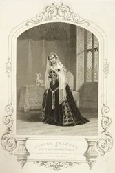 Madame Celeste prinsessa Katherinena, Henry V:n V näytös, kohtaus 2, dagerrotypiasta, kaivertanut George Hollis (1792-1842), pub. Kirjailija: John Tallis und Co.