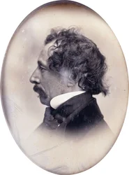 Profiilimuotokuva herrasmiehestä, joka tunnetaan nimellä Charles Dickens, n. 1853-1855
