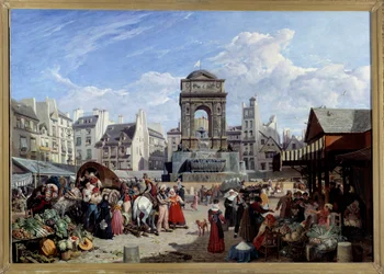 Markkinat ja viattomien lähde Pariisissa John James Chalonin (1778-1854) maalaus 1822 su. 1,06 x 1,52 m Pariisi, Carnavalet-museo
