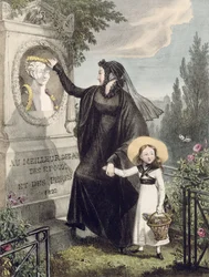 Pere Lachaisen hautausmaa, painaja Charles Joseph Hullmandel (1789-1850) pub. 1822 (värikaiverrus)
