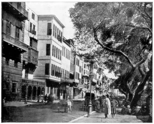 Ezbekiyeh ja Street Scene, Kairo, Egypti, 1800-luvun loppu