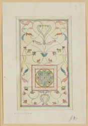 Tutkimus lasia varten (kelttijalokiviristi arabeskissa), n.1881-82 (akvarelli).