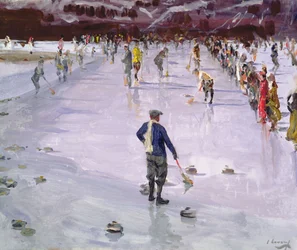 Curling in Wengen (öljy kankaalle)