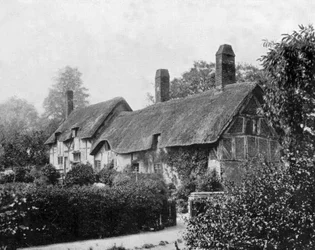 Ann Hathawayn (Shakespearen vaimon) mökki (talo) Stratford upon Avonissa, Englannissa, kuva c. 1890 (m/w valokuva)
