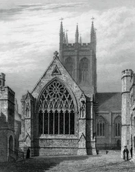 Merton Collegen kappeli, nelikulmasta, Oxford, 1834.