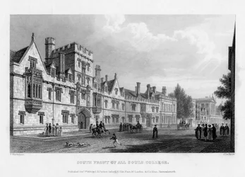 Oxfordin yliopiston All Souls Collegen etelärintama, 1834.