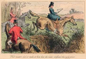 "Mitä väliä hänellä oli, kuinka hän ratsasti, sekaisin tämän ruman paikan", 1865. Taiteilijat: John Leech, Hablot Knight Browne.