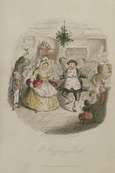 Mr Fezzywigs Ball, kuvitus Charles Dickensin (1812-1870) teoksesta A Christmas Carol, julkaistu 1843 (käsin väritetty kaiverrus).
