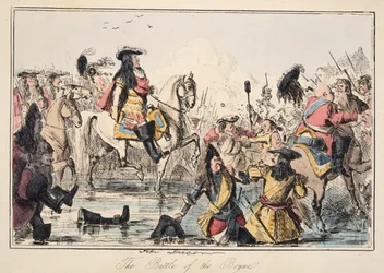 The Battle of the Boyne, Englannin sarjakuvahistoriasta, pub. 1864 (käsinvärinen etsaus)