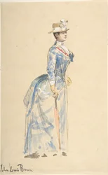 Sinisiin pukeutunut nainen, 1800-luku.