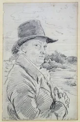 William Blake hattu päässään, (merkintä: Wm Blake at Hampstead) n.1825 (lyijykynä)