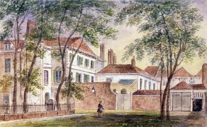 Näkymä Portlandin edesmenneen herttuattaren talosta ja museosta (1715-1785) 1796 (wc paperilla)
