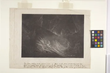 Saatana palavalla järvellä (mezzotint)
