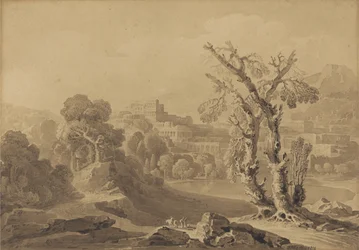 Nimetön: Klassinen kaupunki maisemassa, 1816 (pesu kortille)