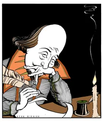 William Shakespeare kirjoittamassa näytelmää John Minnionilta