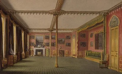 The Red Drawing Room John Nashin teoksesta Views of the Royal Pavilion, Brighton (Näkymiä kuninkaalliseen paviljonkiin, Brighton)