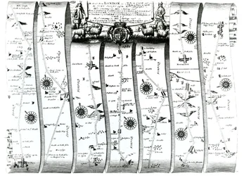 Tie Lontoosta Wellsiin ja Bury St. Edmundsiin, Ogilbyn Britanniasta, 1675 (kaiverrus)