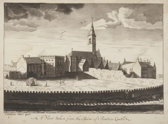St Andrews Delineated - Näkymä Beatonsin linnan raunioista (kynä ja pese paperille)