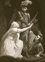The Seizing of Mortimer, kaiverrettu J. Fittler, kuvitus David Humen teoksesta "The History of England", pub. R. Bowyer, Lontoo, 1812