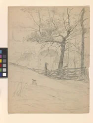 Study For The Old Mills At Brookville (kynä luonnonvalkoiselle paperille)